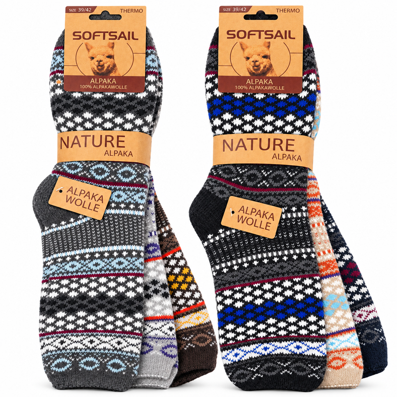 Alpaka Socken Herren und Damen aus 95 % Alpakawolle, Modell A1023 – schlichtes, meliertes Uni-Design