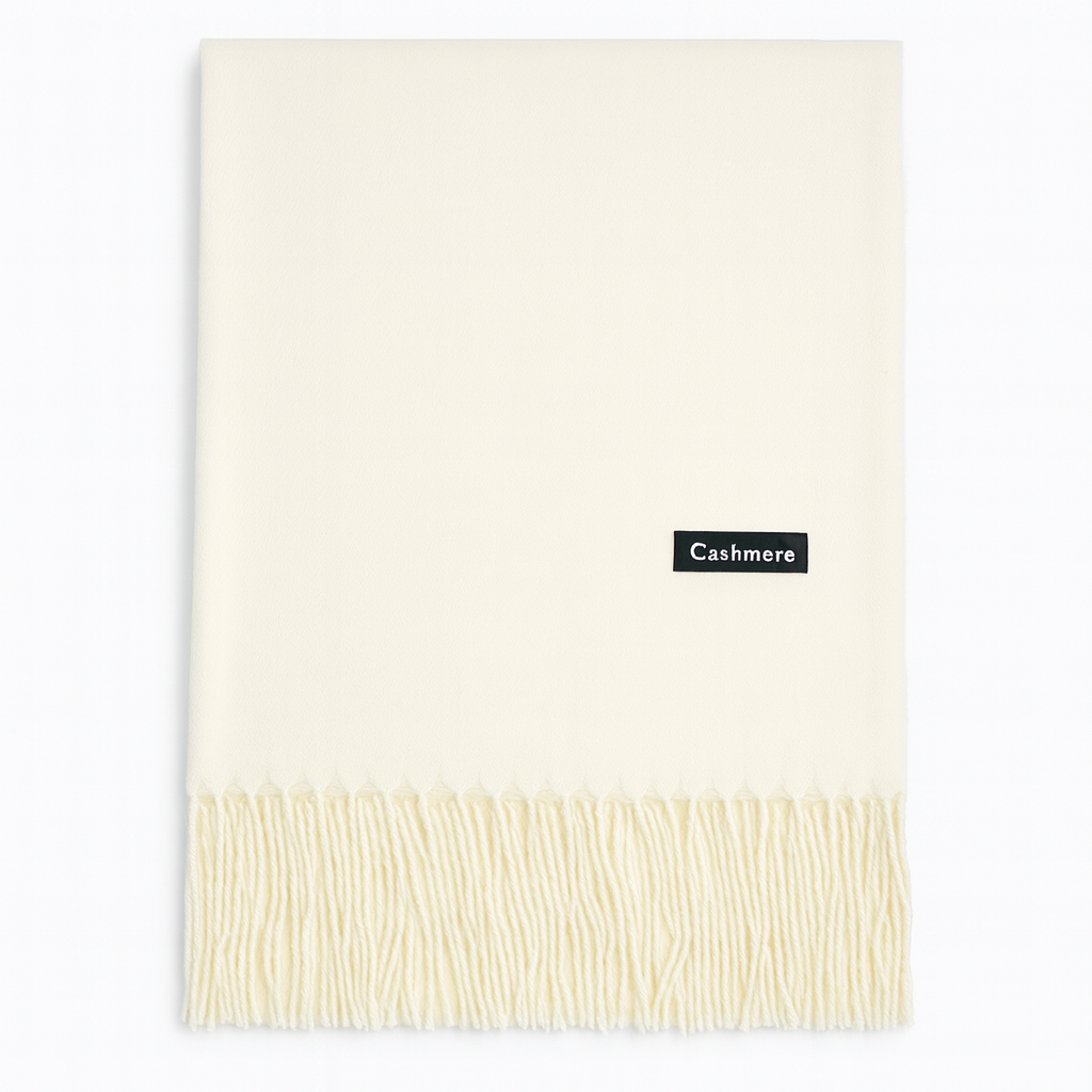 Luxus Cashmere Schal Damen & Herren in Weiß – 70% Kaschmir 30% Viskose – XXL Winter Schal 200x75 cm – 215g leicht – Weicher Pashmina Schal in vielen Farben – Eleganter Premium Winterschal
