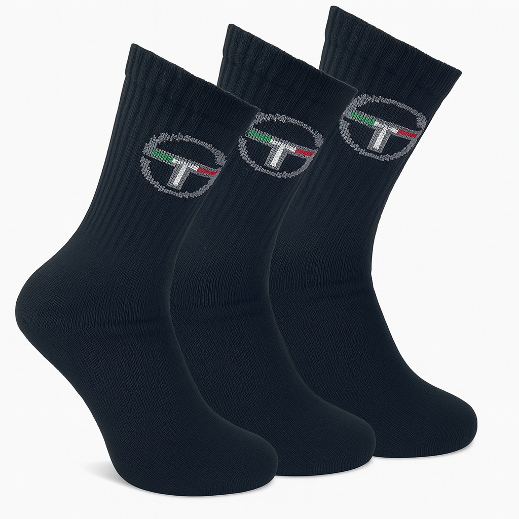 6/12 Paar Sergio Tacchini Socken | Ideal für Arbeit & Sport | Größen 39-46 | Schwarz & Weiß