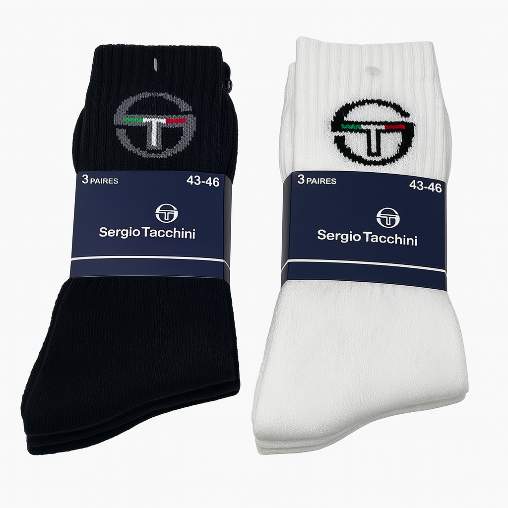 6/12 Paar Sergio Tacchini Socken | Ideal für Arbeit & Sport | Größen 39-46 | Schwarz & Weiß
