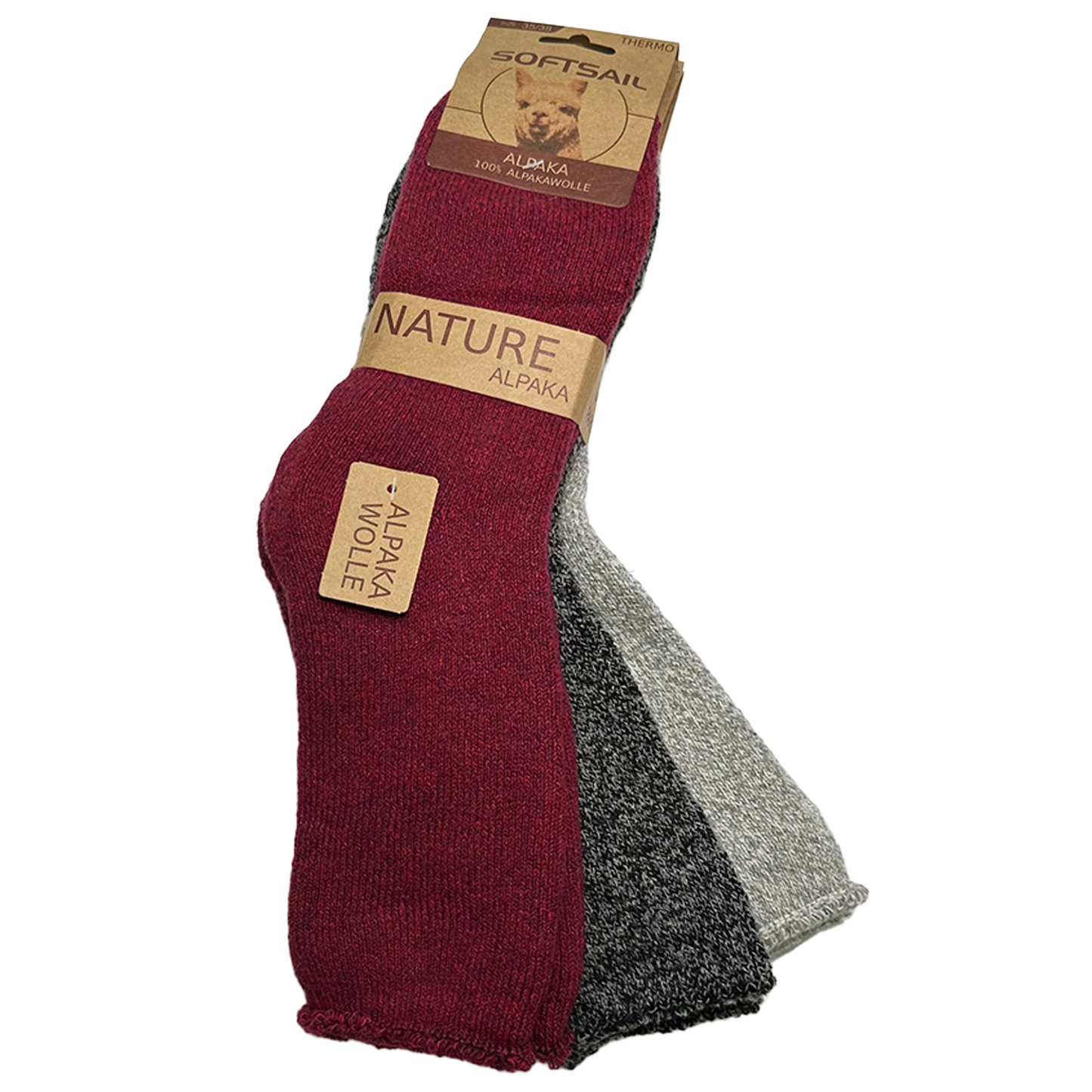 3/6 Paar Alpakasocken für Damen - 100% Alpakawolle - atmungsaktiv und wärmeisolierend 35-38 39-42