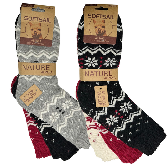 3er Pack Alpakasocken Thermo  – Warme Wollsocken für Damen & Herren | Größen 35–38 39-42