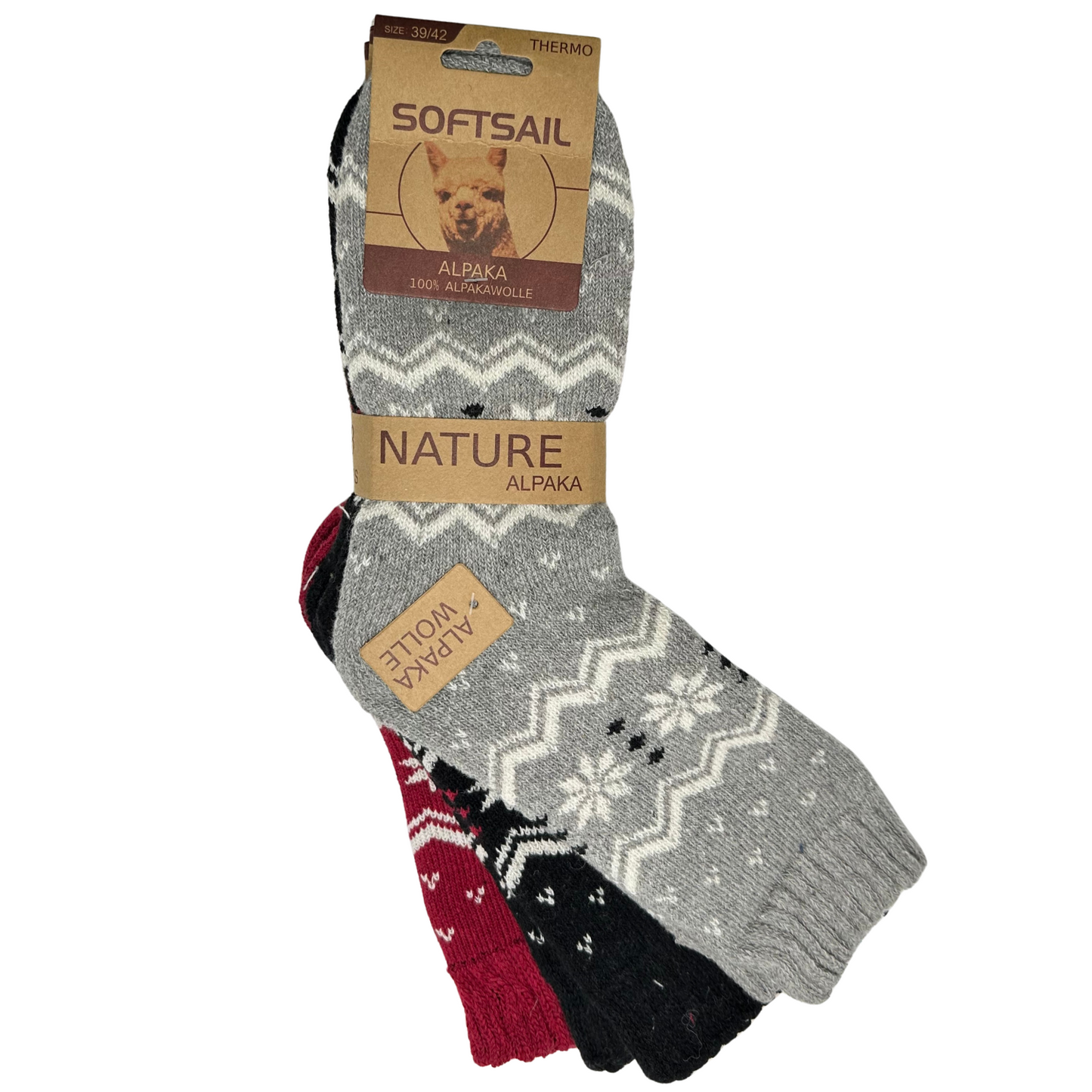 3er Pack Alpakasocken Thermo  – Warme Wollsocken für Damen & Herren | Größen 35–38 39-42