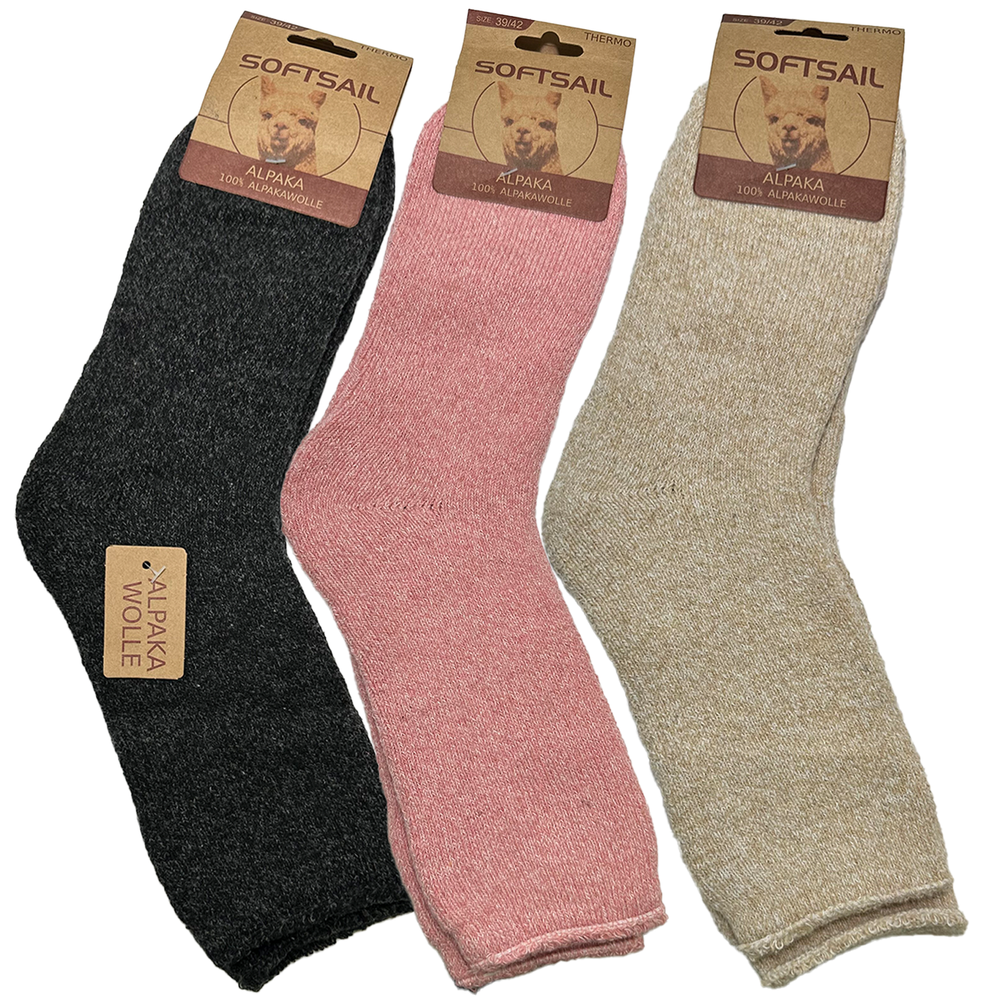 3/6 Paar Alpakasocken für Damen - 100% Alpakawolle - atmungsaktiv und wärmeisolierend 35-38 39-42