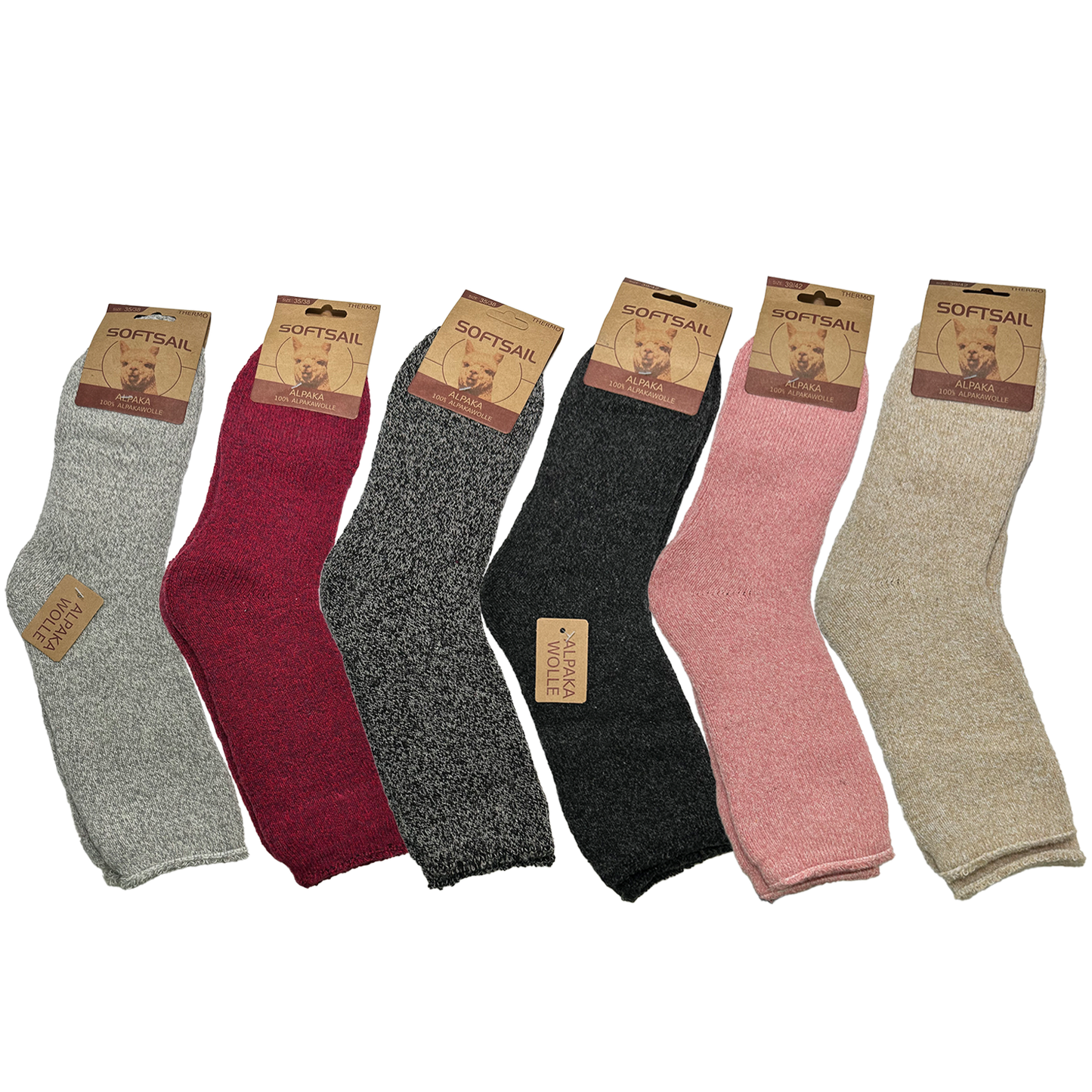 3/6 Paar Alpakasocken für Damen - 100% Alpakawolle - atmungsaktiv und wärmeisolierend 35-38 39-42