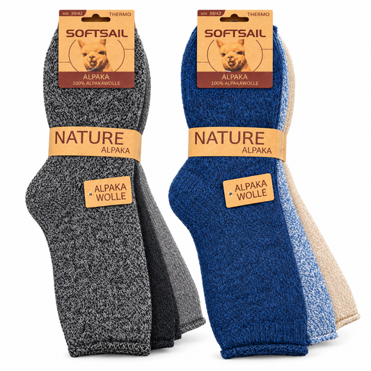 Alpaka Socken Herren und Damen aus 95 % Alpakawolle, Modell A1010 – Streifen-Design mit farblich abgesetzter Ferse
