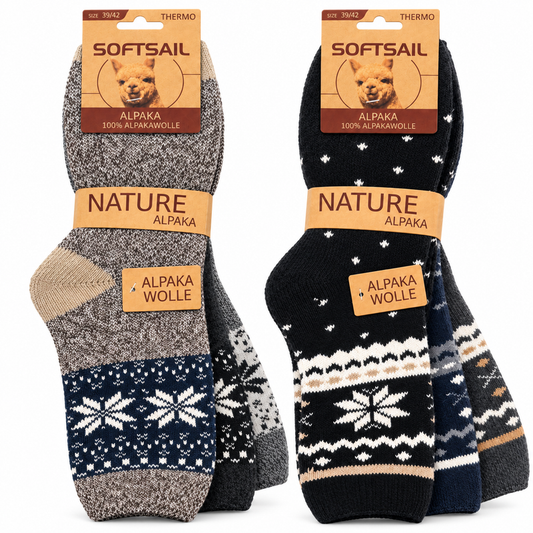 Alpaka Socken Herren und Damen aus 95 % Alpakawolle, Modell A1020 – Blockstreifen-Design