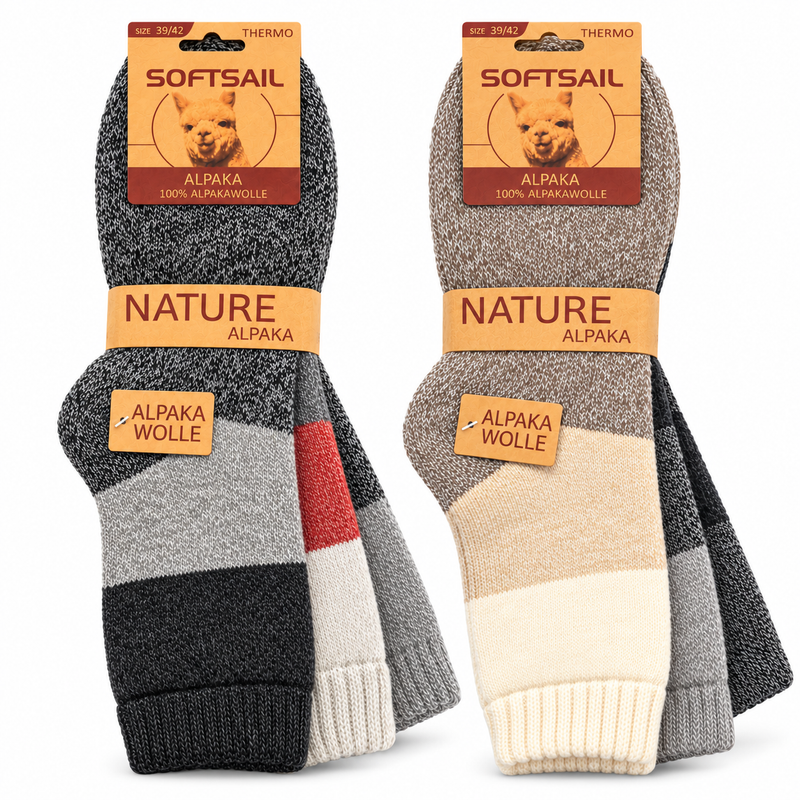 Alpaka Socken Herren und Damen aus 95 % Alpakawolle, Modell A1022 – Rautenmuster im Azteken-Stil