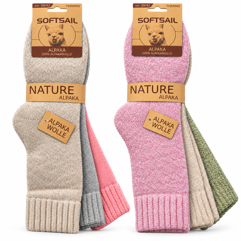 Alpaka Socken Damen aus 95 % Alpakawolle, Modell A2011 – meliertes Uni-Design mit Rippbündchen