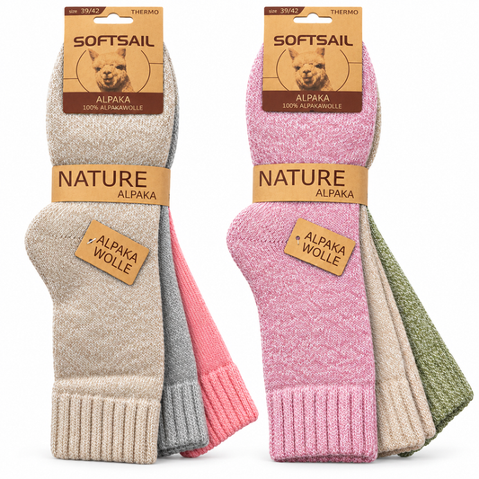 Alpaka Socken Damen aus 95 % Alpakawolle, Modell A2011 – meliertes Uni-Design mit Rippbündchen