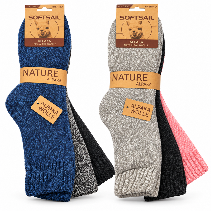 Alpaka Socken Damen aus 95 % Alpakawolle, Modell A2012 – meliertes Uni-Design mit Rippbündchen
