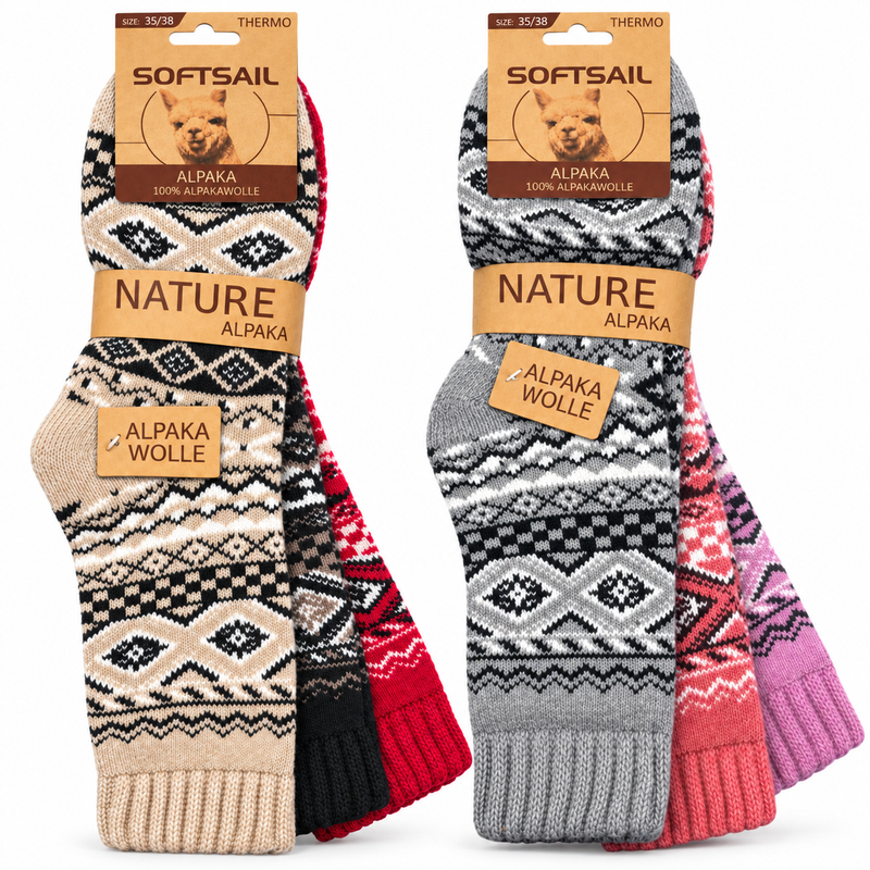 Alpaka Socken Damen aus 95 % Alpakawolle, Modell A2021 – Norweger-Rautenmuster