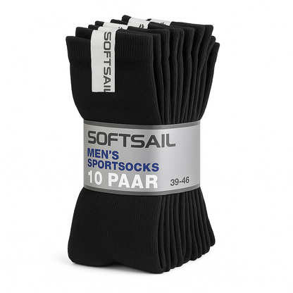 10 Paar Herren Socken Schwarz 39-46 – Baumwollsocken 95% Baumwolle, 5% Elasthan – Softsail Sportsocken für Alltag & Freizeit
