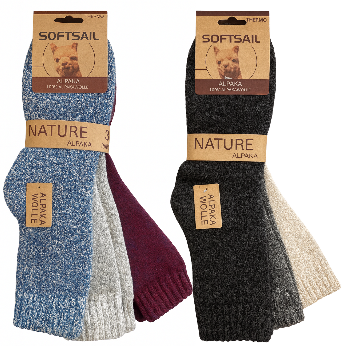 3er Pack Alpakasocken Thermo Unisex | 35-38 & 39-42 | 95% Alpaka