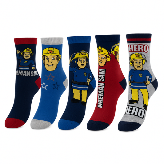 5er Pack Fireman Sam Socken  für Kinder – Öko-Tex Standard 100 zertifiziert – Größen 23-26, 27-30, 31-34 Bequeme & Strapazierfähige Kindersocken