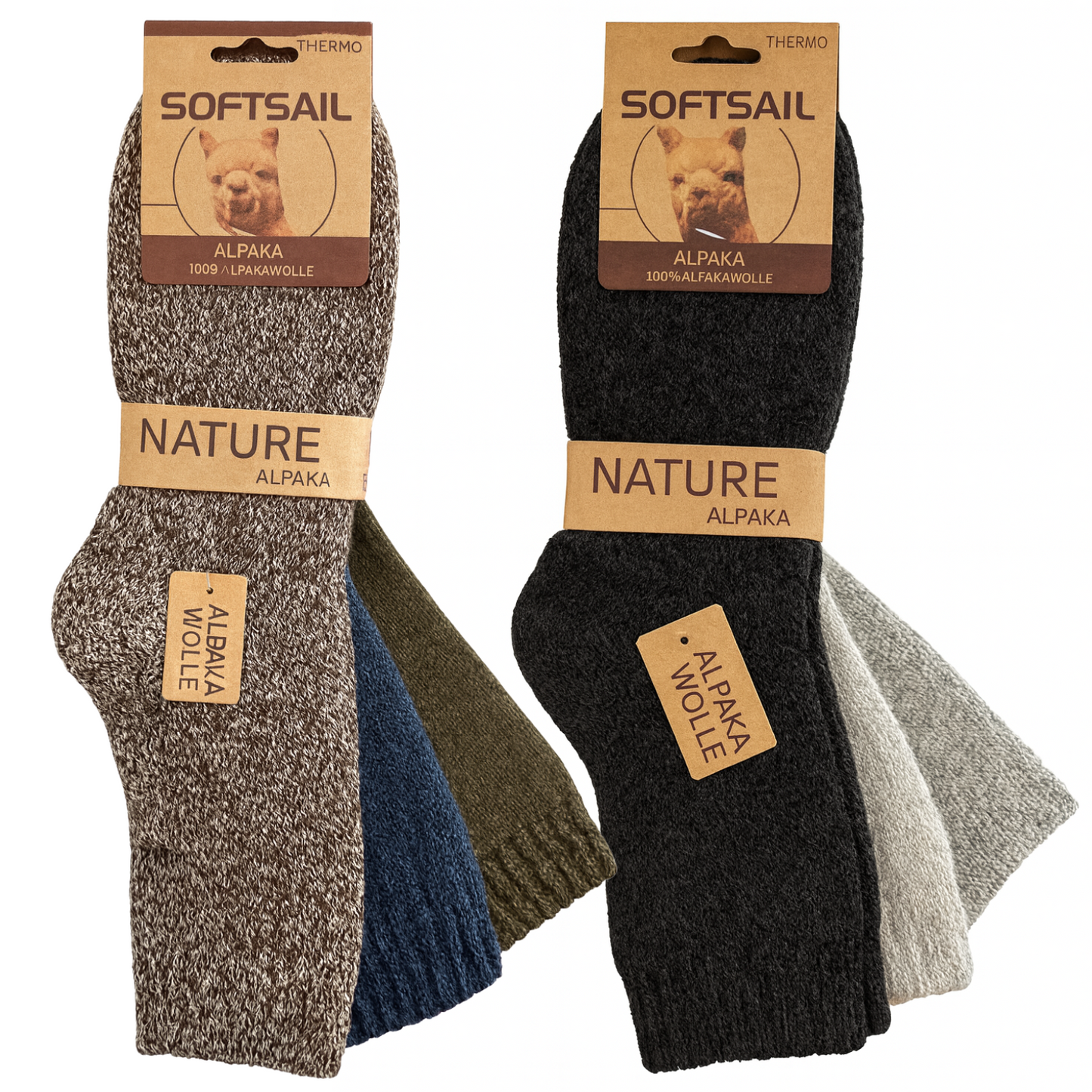 3er Pack Alpakasocken Damen & Herren | Größen 39-42 & 43-46 | 95% Alpakawolle, 5% Elastan | Thermo Warm & Atmungsaktiv
