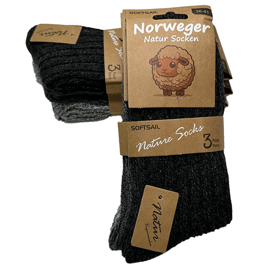 6/12 Paar Norweger Socken Damen Wollsocke aus 80% Wolle  dicke Wintersocken 36-41