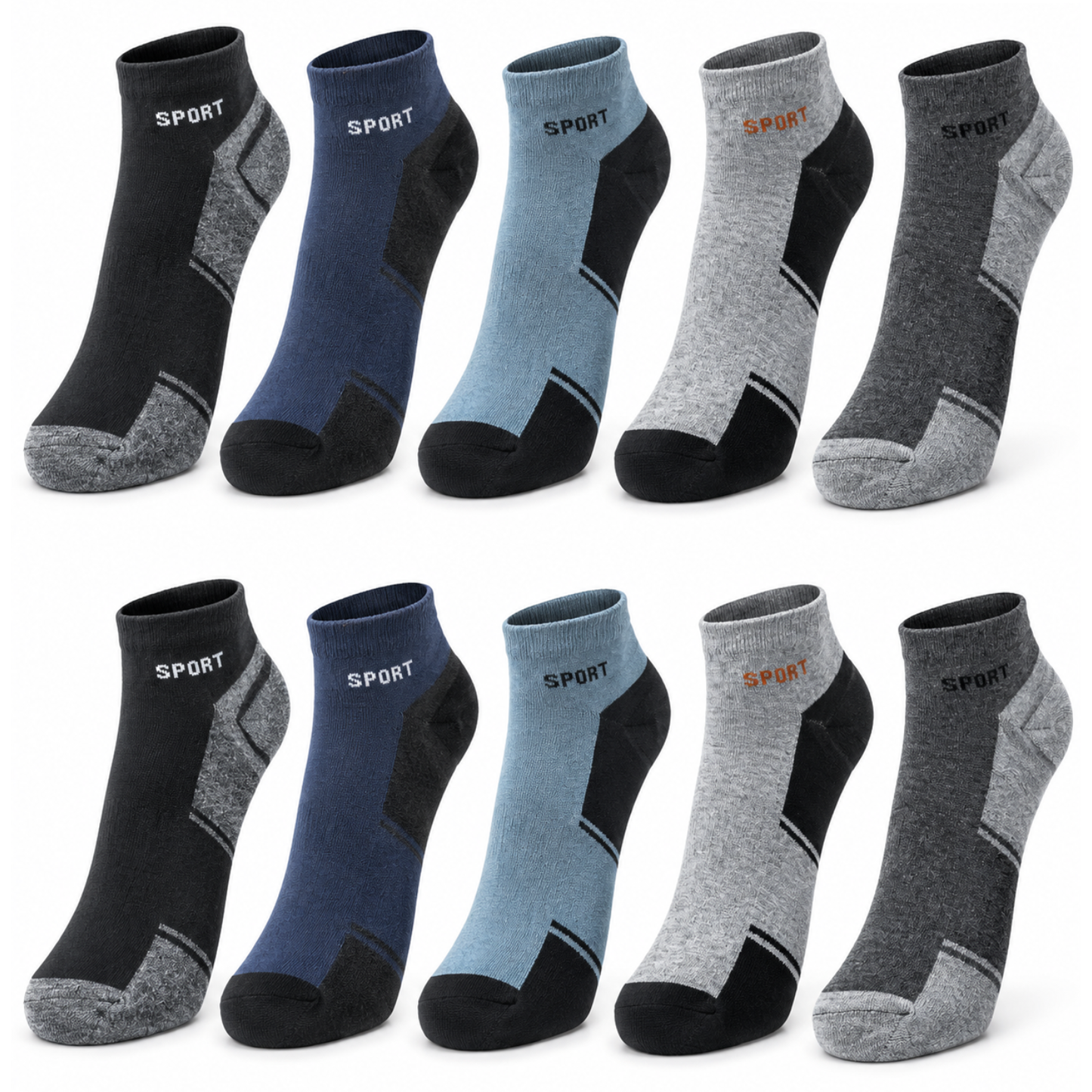 Herren Sportsocken Set – Atmungsaktive Knöchelsocken aus 95% Baumwolle | 10er & 20er Pack