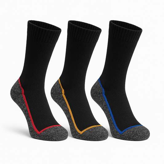 3 Paar Norwegersocken Herren Damen – warme Thermosocken Natur vorgewaschen – Arbeitssocken Wintersocken – rot, gelb, blau