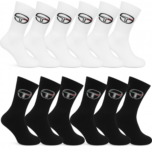 6/12 Paar Sergio Tacchini Socken | Ideal für Arbeit & Sport | Größen 39-46 | Schwarz & Weiß