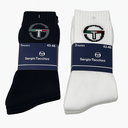 6/12 Paar Sergio Tacchini Socken | Ideal für Arbeit & Sport | Größen 39-46 | Schwarz & Weiß