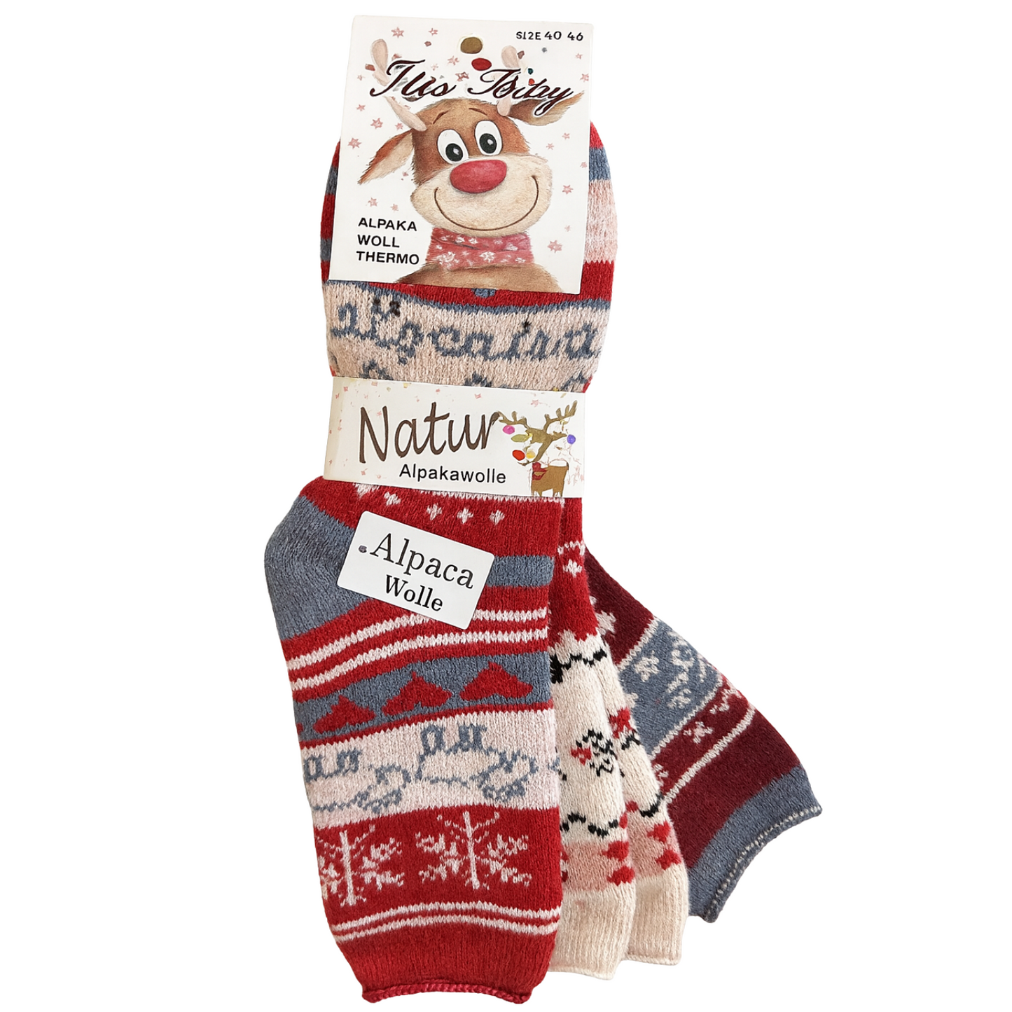 3/6/9 Paar Alpakasocken 40–46 – 90% Alpakawolle, Wintersocken mit Weihnachtsmotiv, Unisex