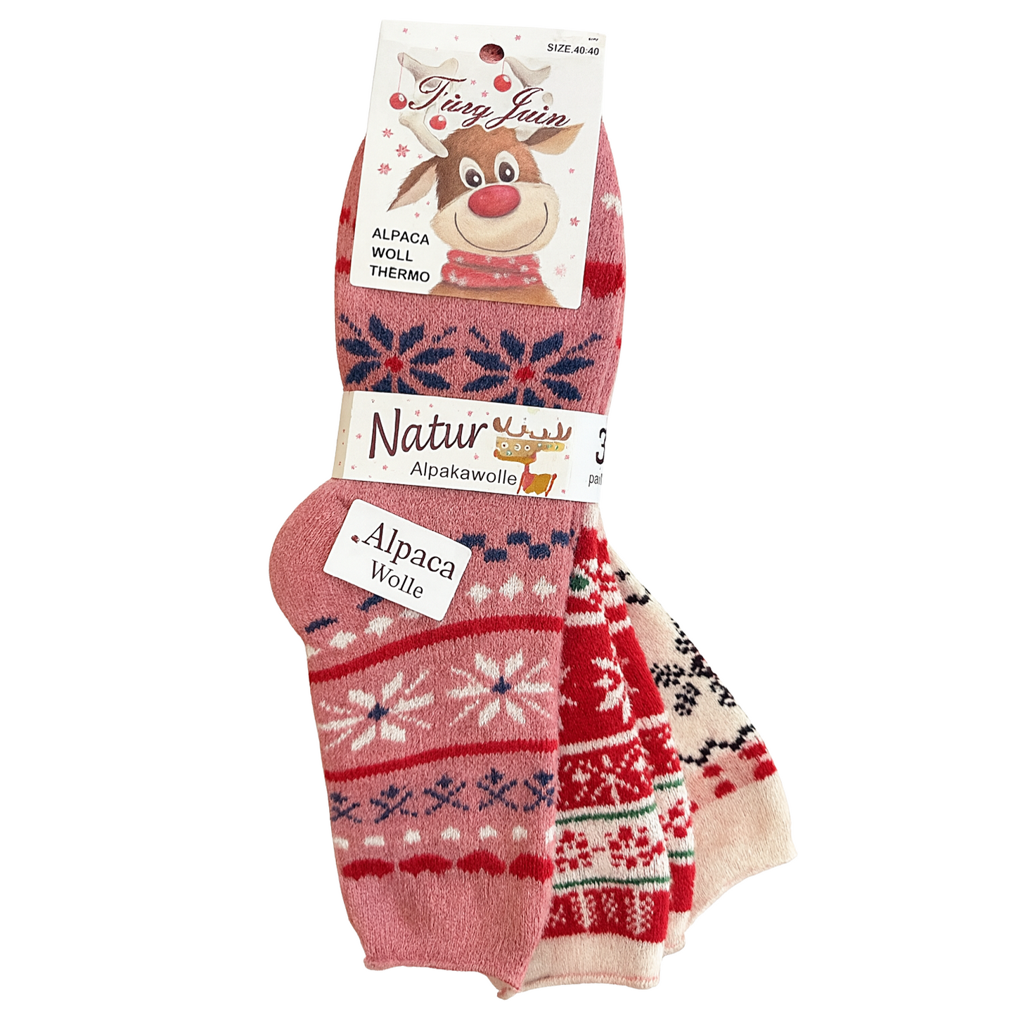 3/6/9 Paar Alpakasocken 40–46 – 90% Alpakawolle, Wintersocken mit Weihnachtsmotiv, Unisex