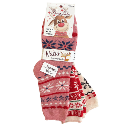 3/6/9 Paar Alpakasocken 40–46 – 90% Alpakawolle, Wintersocken mit Weihnachtsmotiv, Unisex