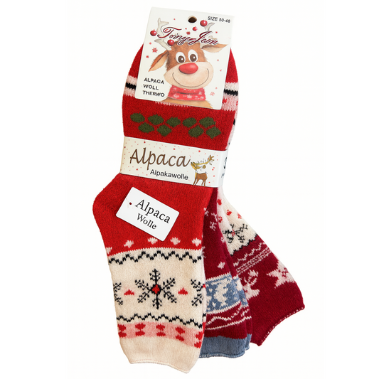 3/6/9 Paar Alpakasocken 40–46 – 90% Alpakawolle, Wintersocken mit Weihnachtsmotiv, Unisex